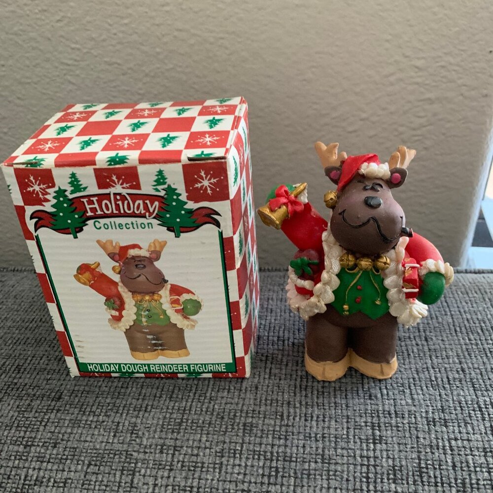 Vintage Holiday Collection Dough Reindeer Figurine Christmas NEW in Box